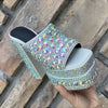 Luxury Handmade Full Rhinestones Platform Wedges Women Slippers Sandals Fashion Summer High heels Mules Slides Chunky Shoes