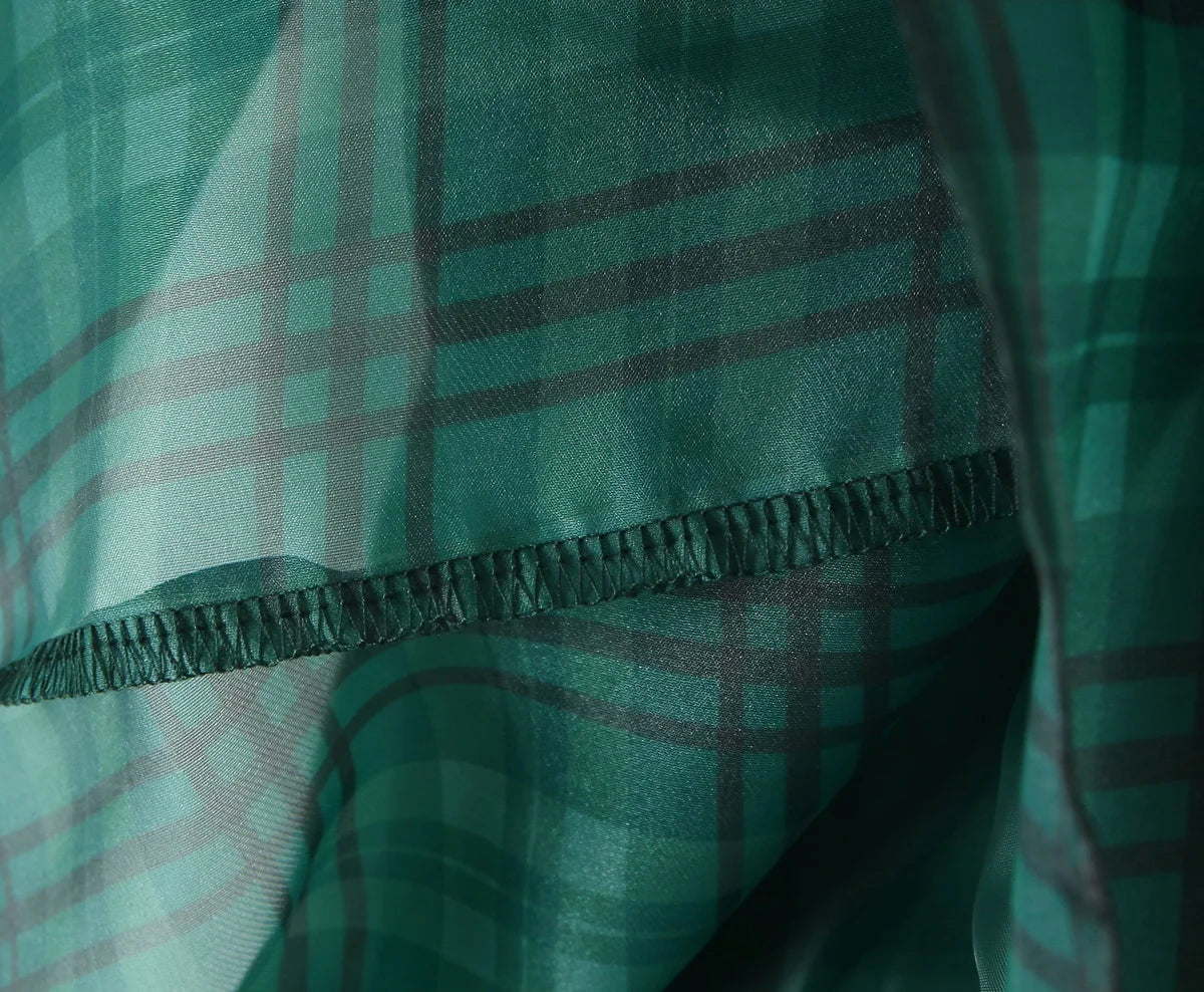 2024 Sweet Green Gingham Plaid Organza Ball Gown Dress Puff Sleeve Retro Women Swing Short Princess Robe Fairy Cake Vestidos