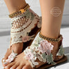 Sandals Women's Floral Pattern Hollow Out Toe Post Lace Flower Sandals Roman Style Open Toe Flat Shoes Women's Sandals