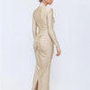 Mozision Hollow Out Long Sleeve Sexy Maxi Dress For Women Gown Autumn Winter New Metal Buckle Ruched Slit Long Dress Elegant