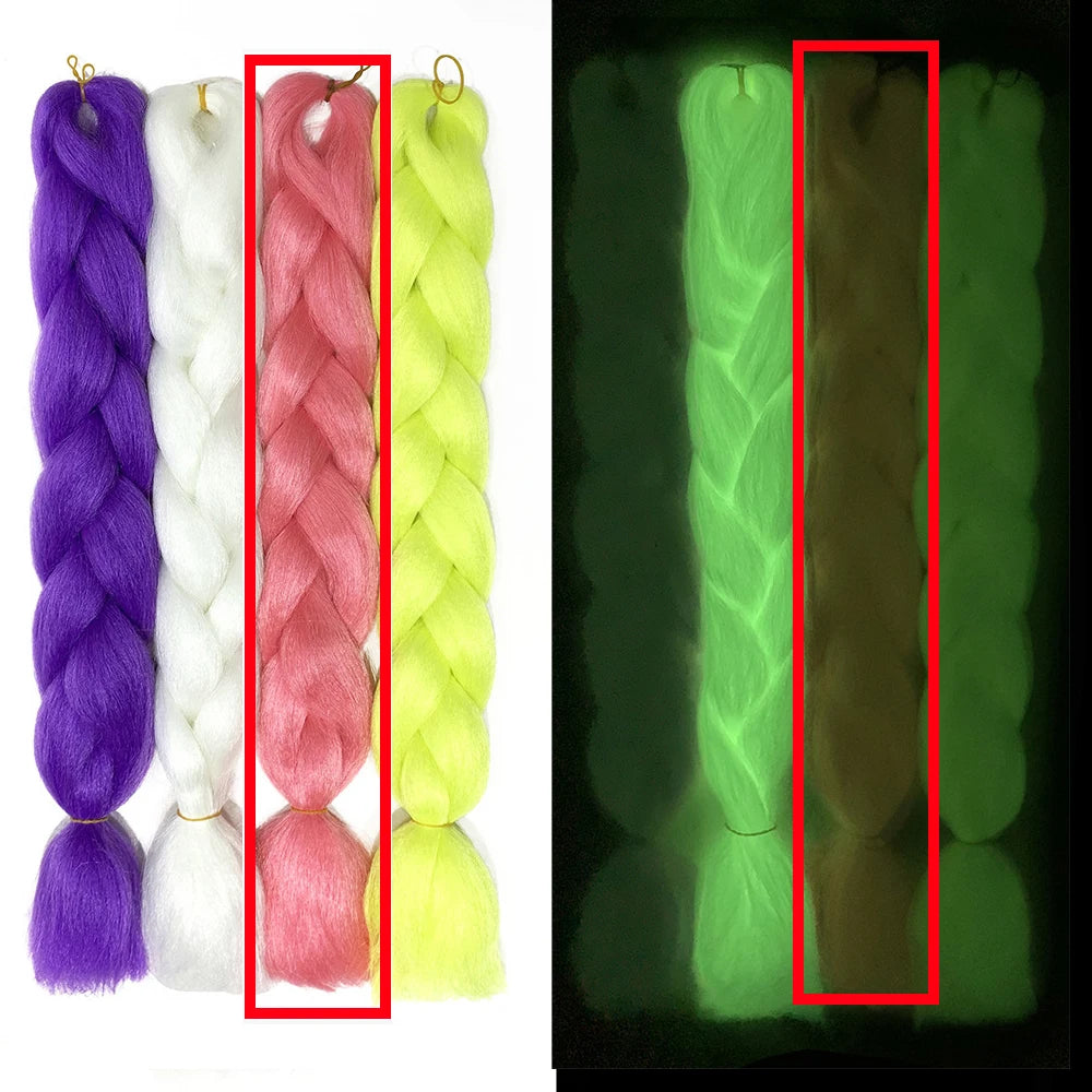 Neon Glowing Hair 24 Inch Ombre Braiding Hair Extensions Jumbo Braid Dark Luminous Braided Pink Green
