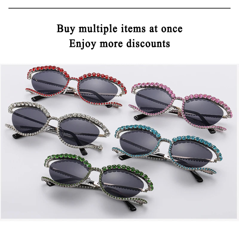 XJiea 2024 Designer Rhinestone Sunglasses For Women Luxury Brand Fashion Steampunk Men Eyeglasses Party Beach Shades Accessory