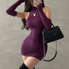 Summer Sexy High Neck Tight Dress Oversleeve Pleated Bottom Wrapped Hip Dress Women Bodycon