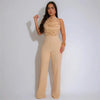 Sexy Halter Backless Jumpsuits Woman Elegant High Waist Flare Pants Sleeveless Beading Ruched Party Romper Birthday Club Outfits