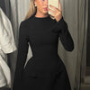 Hugcitar 2024 Spring O Neck Long Sleeve Solid Patchwork Zip Up Sexy Bodycon Mini Dress Women Fashion Outfits Birthday Party Y2K