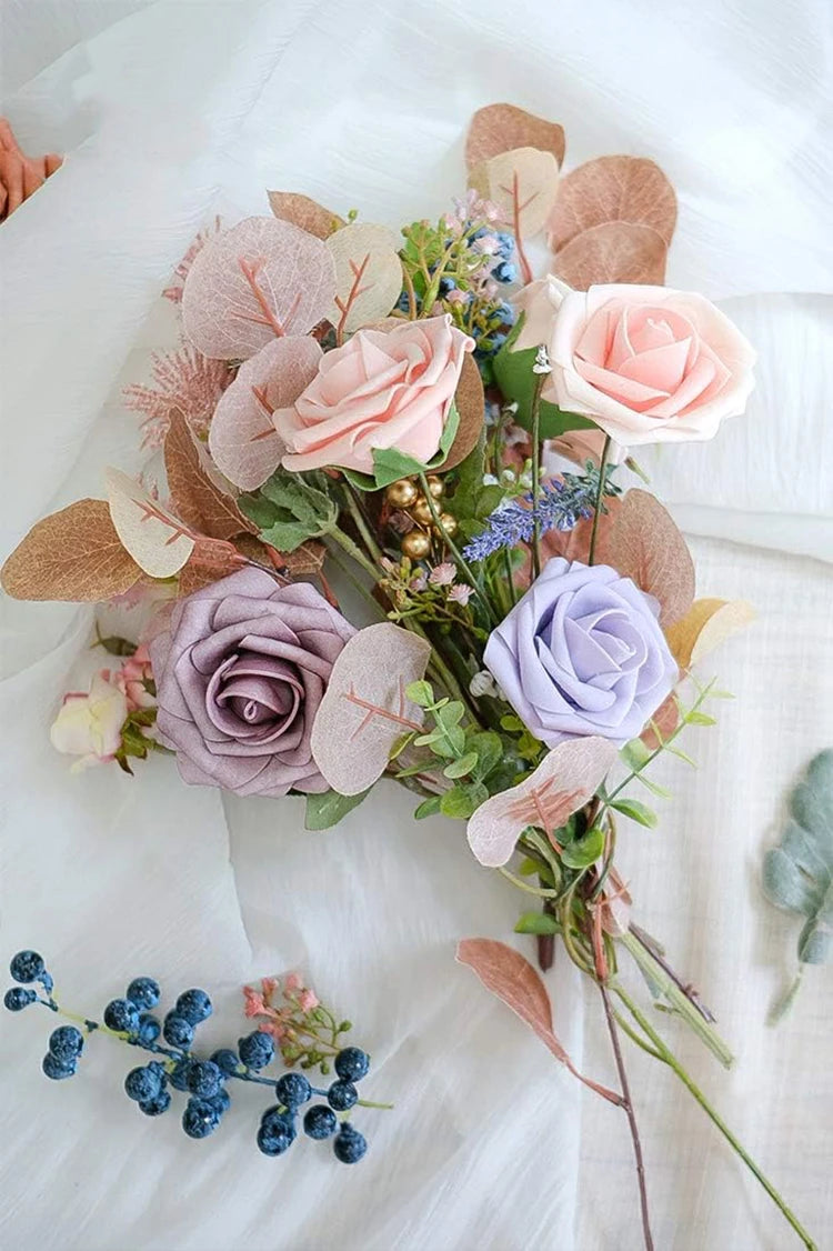 Artificial Flowers 25pcs Real Looking Blush Foam Fake Roses with Stems for DIY Wedding Bouquets Bridal Shower Centerpieces