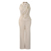 C8604 Foreign Trade Women's Fashionable Sexy Chain Collar Wide Leg African Jumpsuit Casual Style Long Dress For Ladies