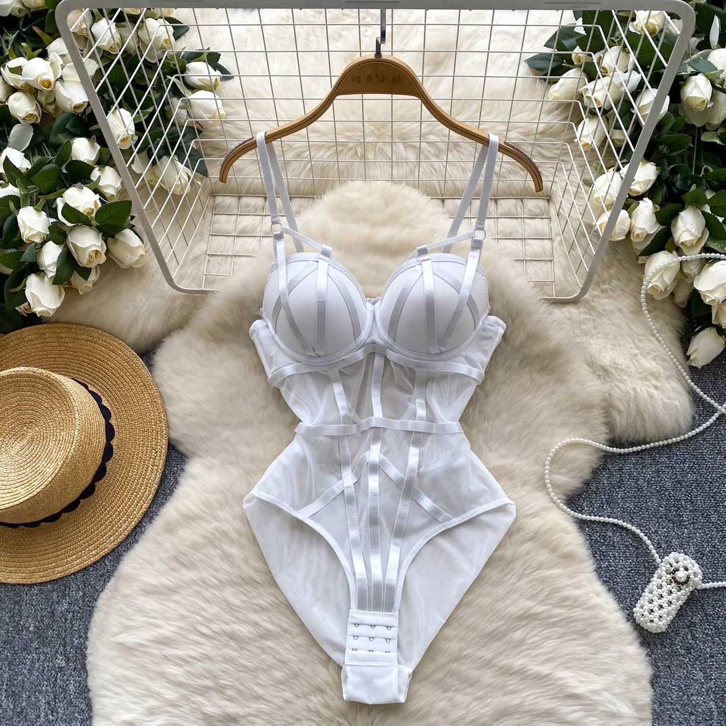 SINGREINY Women Corset Slim Sexy Bodysuits Sleeveless Gauze Short Playsuits Fashion Open crotch Underwear Camis Solid Rompers