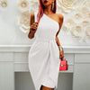 Summer Women's Fashion Dress Commuting Style 2025 New Pure Color Sleeveless Off-shoulder Asymmetrical Belt Evening
