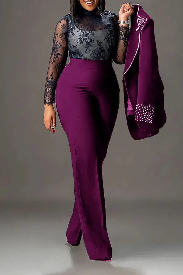 2 Pieces Women's Sets Autumn Winter Long Sleeve Pearl Blazers Suit Tops And Pants Suits Two Piece Set Tracksuit Outfit 2025