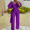 Elegant Jumpsuits for Women Luxury Square Neck Lantern Sleeve Big Swing Straight Female Birthday Party Dinner Outfits Overalls