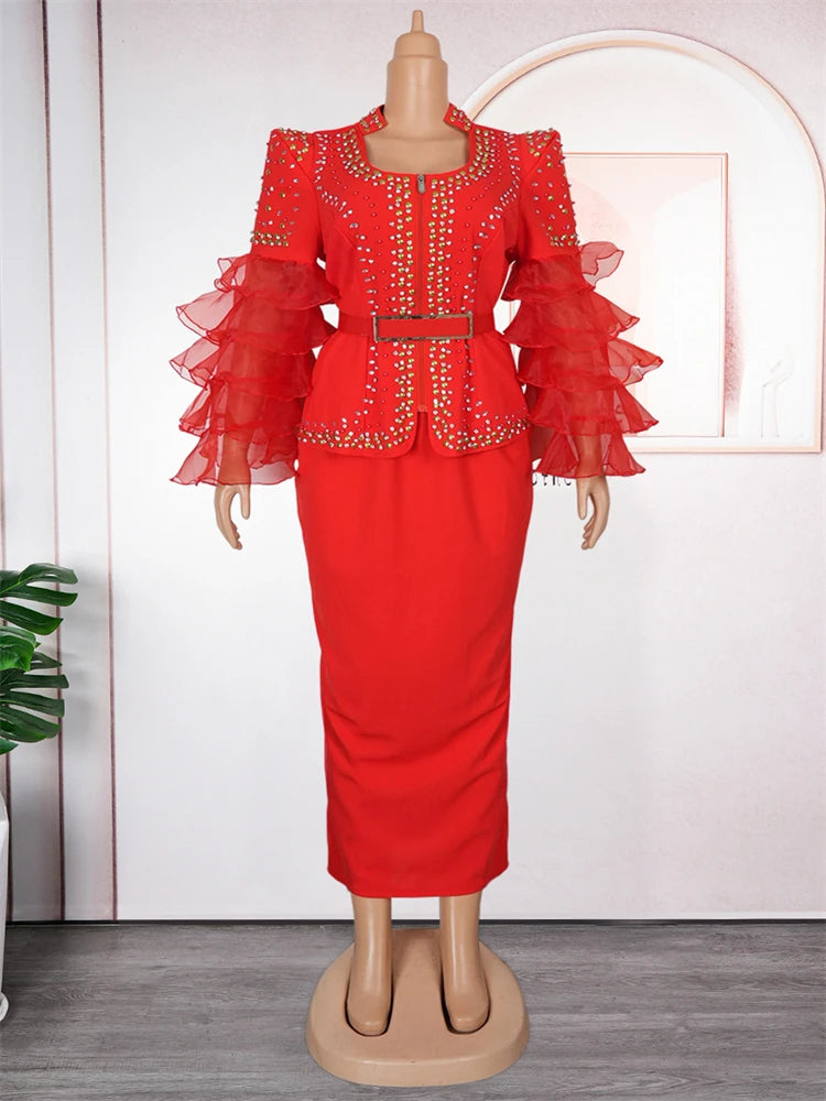 Luxury Vintage Dresses For Women Wedding Party Prom Evening Gown Long Sleeve Dress Dashiki Beaded Robe Turkey African Clothing
