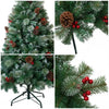 6/7FT Realistic Green Artificial Christmas Tree,Unlit,Decorated with Natural Pinecones & Holly Berries, Quick Setup,Metal Stand
