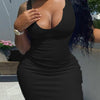 Sexy Deep U Neck Wrap Chest Slim Bodycon Dress Women Sleeveless Solid Color Skinny Dress Elegant Club Party Vestidos