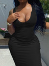 Sexy Deep U Neck Wrap Chest Slim Bodycon Dress Women Sleeveless Solid Color Skinny Dress Elegant Club Party Vestidos
