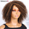 Ombre Brown Short Afro Kinky Curly Bob Wigs For Women Brazilian Human Hair Wigs Highlight Human Hair Wig With Bangs 180% Density