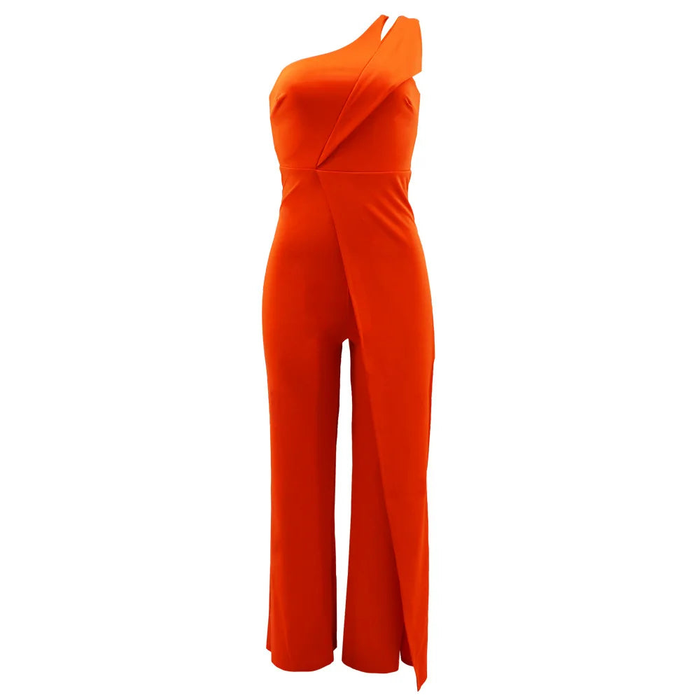 Summer New Vintage Chic Women's Fashion Sexy Sleeveless Single Shoulder Sling High Waist Commuter High Waist Straight Jumpsuit