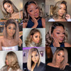 Ombre Ash Blonde With Brown Roots Colored Short Bob Wig 13x4 Lace Front Wig 180% Density Straight Human Hair Wig For Black Women