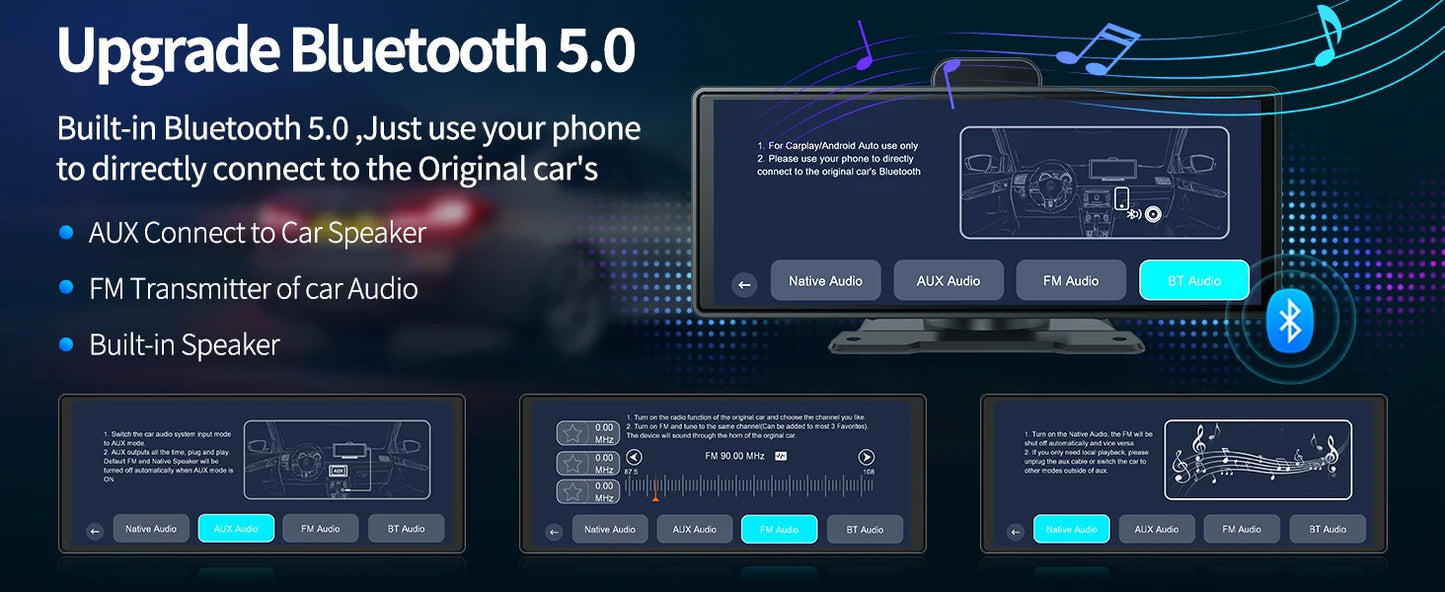 Imagebon 10.26" 4K ADAS Wireless CarPlay & Android Auto Dash Cam Night Vision 24h Park Monitoring Loop Recording GPS FM Car DVR