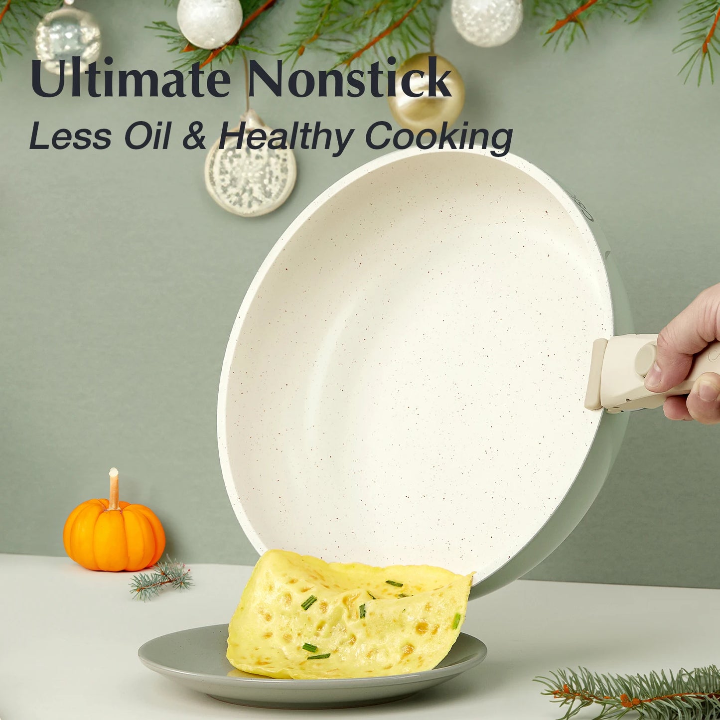 17pcs Cookware Set Non Stick, Green Stackable Cooking Pots and Pans Set with Removable Bakelite Handle and Glass Lid, Oven Safe