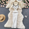 Summer V Neck Knit Sexy Strap Dress Women Elatic Waist Bodycon Sundress Female Beach Backless Maxi Long Dress
