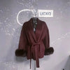 UCXQ Elegant OL Office Lady Overcoats Fur Patchwork Long Sleeve Woolen Coat Beautiful Women's Clothing Jacket Autumn 2025 Winter