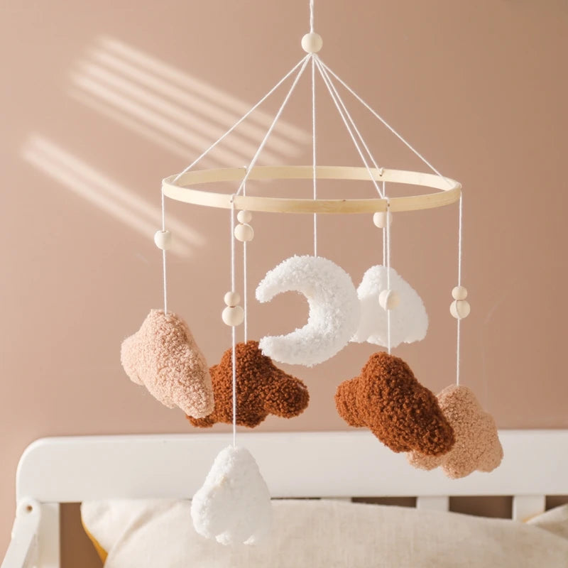 Baby Crib Mobile Bed Bell Rattle Toys Wooden Crochet Stars Pendant Bed Bell Toys Newborn Comfort Crib Bracket Hanging Toys Gifts