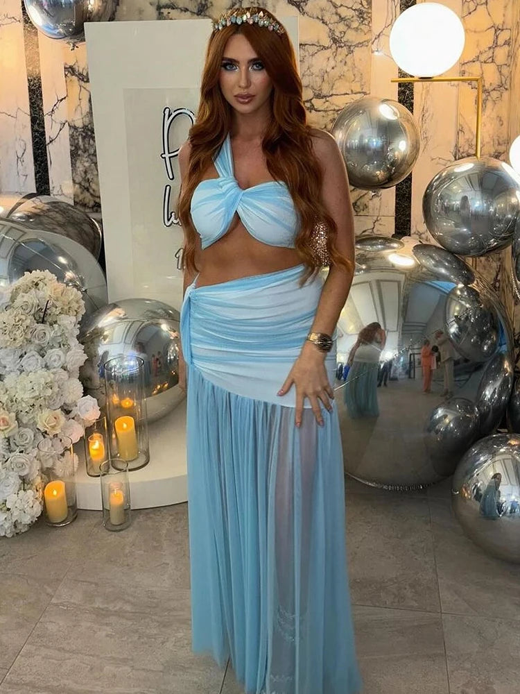 Mozision Summer Sexy Skirt Two Piece Sets Women One Shoulder Crop Top And Maxi Skirt Female Elegant Beach Club Party 2 Piece Set