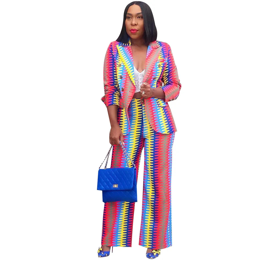 2024 Women Formal Jacket & Trousers Office Lady Outfits Autumn Women Two Pieces Set Print Blazer Coat & Pants Suit Sets Female