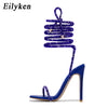 Eilyken CRYSTAL Diamond Thin High Heels Women Sandals Sexy Ankle Cross Strap Lace-Up Square Toe Party Dress Female Shoes