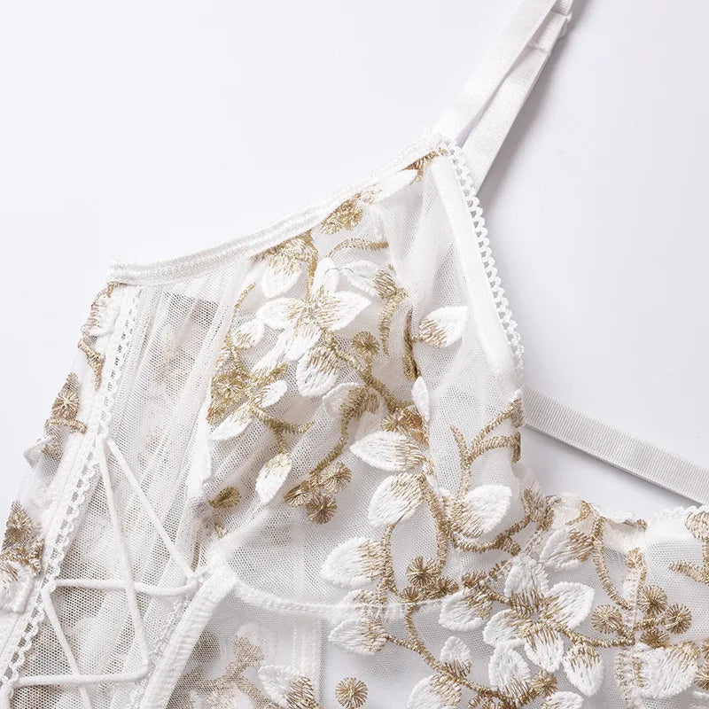 One-piece Backless Floral Embroidery Lace Bodysuit Women 13 Colors String Jumpsuit Lace Up Fancy Sexy Bodysuit Body Femme