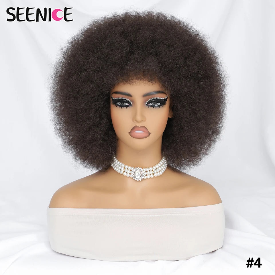 Short Afro Wigs for Black Women Blonde 10" Afro Curly Wig With Bangs 70s Bouncy Natural Synthetic Female Wigs for Party Cosplay