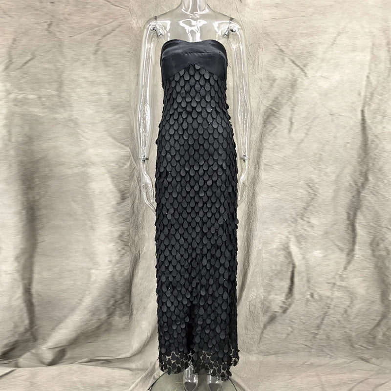 Sexy Stain Long Dress Women Patchwork Solid Tube Top Sleeveless Party Dresses 2025 Summer Lady Slim Vacation Backless Robes