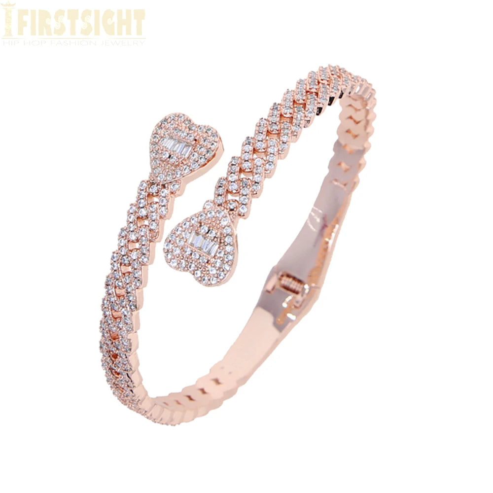 2025 New Iced Out Bling Opened Heart Flower Charm Bracelet AAA CZ Zircon Butterfly Bangle For Men Women Hip Hop Luxury Jewelry
