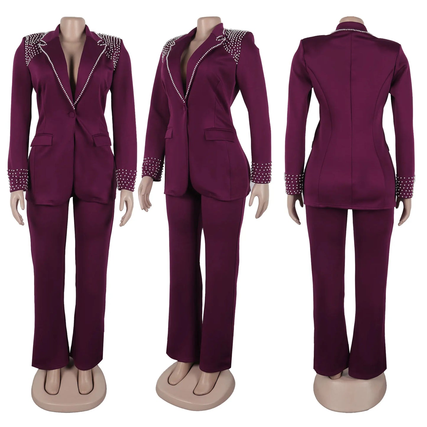 2 Pieces Women's Sets Autumn Winter Long Sleeve Pearl Blazers Suit Tops And Pants Suits Two Piece Set Tracksuit Outfit 2025
