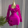 CM.YAYA Women Strapless Mult 3D Flower Long Sleeve Bodycon Mini Dress Sexy Birthday Evening Night Party Club Vestidos Dresses
