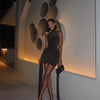 Mozision Turtleneck Sleeveless Sexy Mini Dress For Women Fashion Irregular Ruched Tank Dress Femme Elegant Club Party Dress