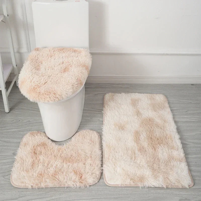 3PCS/set Solid Color Home Carpets Toilet Lid Cover Rugs Kit Non-slip Foot Mat for Bathroom Floor Bath Rug Foot Mat