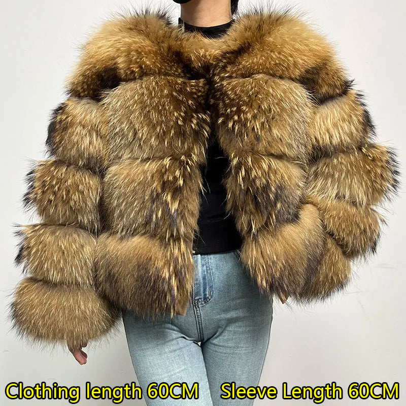 2025 MAOMAOKONG Natural Real Fox Fur Coat Women Winter Long Sleeve Luxury Raccoon Fur Jackets Thick Top Female Furry Coat Vest