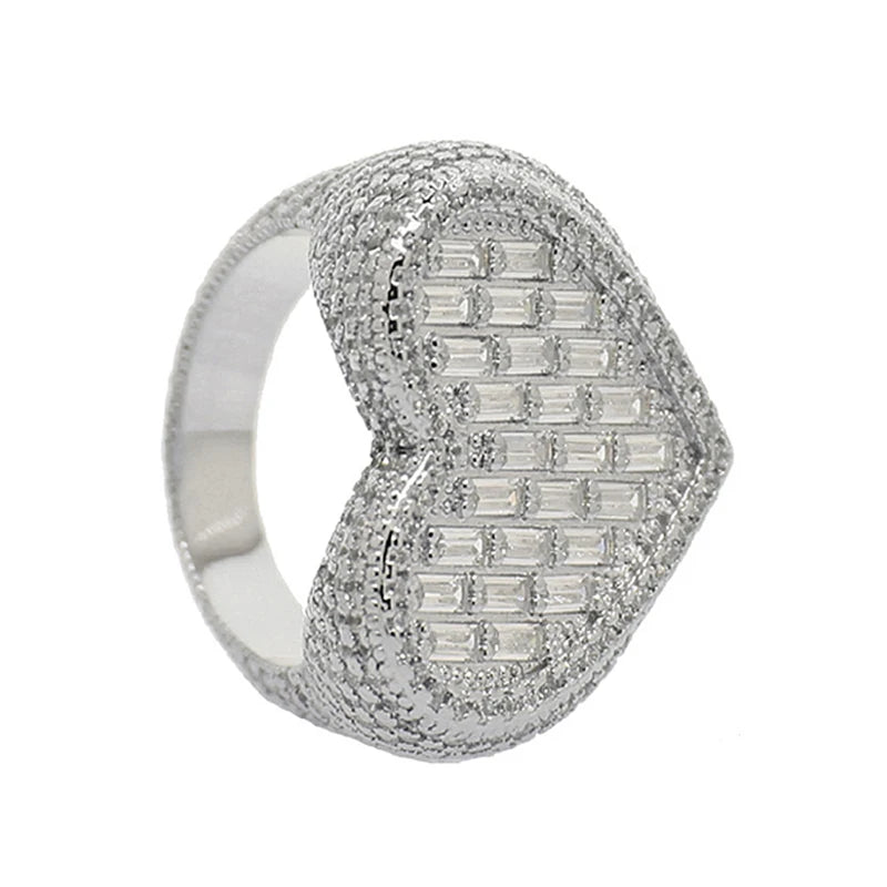 New Full Iced Out Bling Hollow Heart Ring Gold Silver Color 5A CZ Micro Pave Cubic Zircon Rings Hip Hop Punk Men Women Jewelry