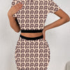 All-over printed elastic waist skirt and T-shirt two-piece set