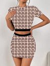 All-over printed elastic waist skirt and T-shirt two-piece set