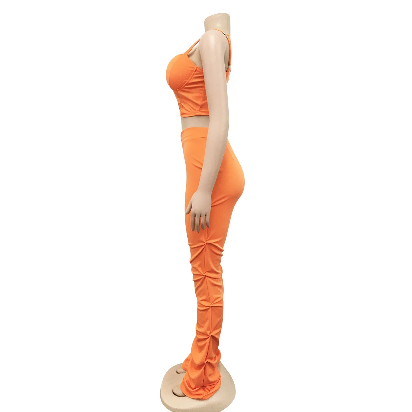 Sexy Solid Color Women's 2-Piece Slim Fit Open Back Zipper Tank Top+High Waist Trouser Set Amazing Bust Wrapping Street Clothing