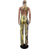 HLJ Sexy Leopard Print Bodycon Jumpsuits Women Thin Strap Sleeveless V Neck Wide Leg Pants Playsuit Female Overall With Scarf