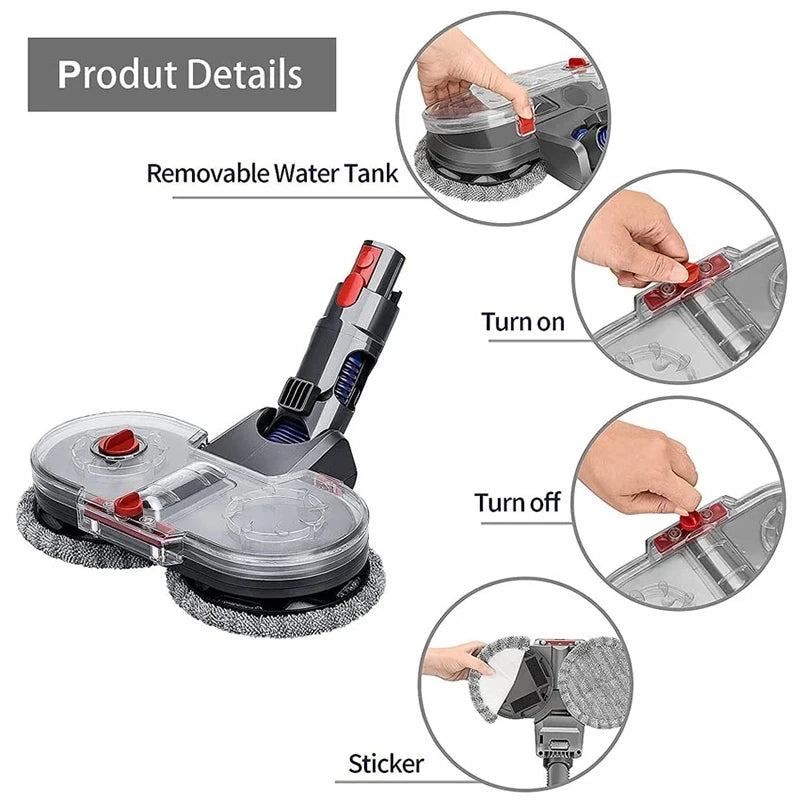 Electric Mop Head Kit For Dyson V7 V8 V10 V11 V15Gen5 Vacuum Cleaner Part Mop Attachment With Water Reservoir Cleaning Rag Cloth