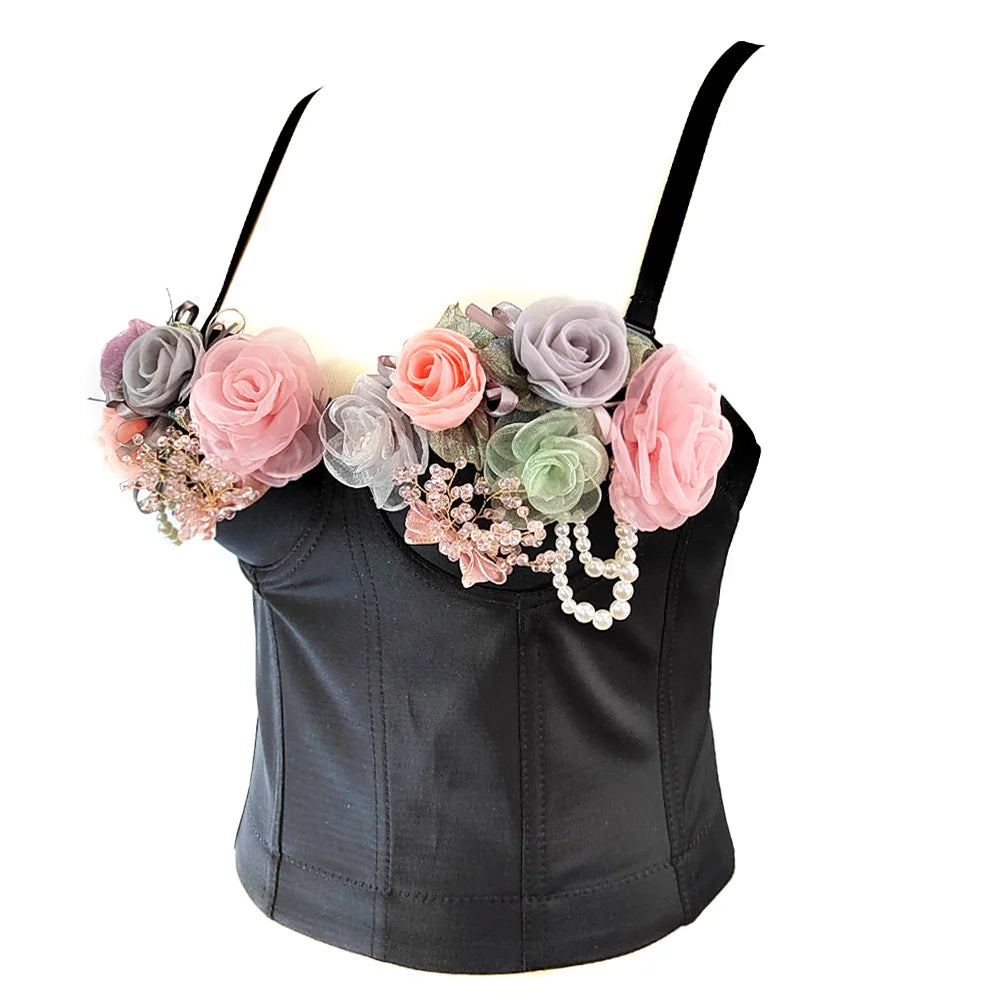 SXTHAENOO Women Sexy Fashion Crop Top Diamond Flower Strapless Vest Bustier Bra Night Club Party Tank Top Female Ropa De Mujer