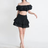 TWOTWINSTYLE Hit Color Print Casual Two Piece Sets For Women Slash Neck Short Sleeve Top High Waist Skirt Summer Set Female New