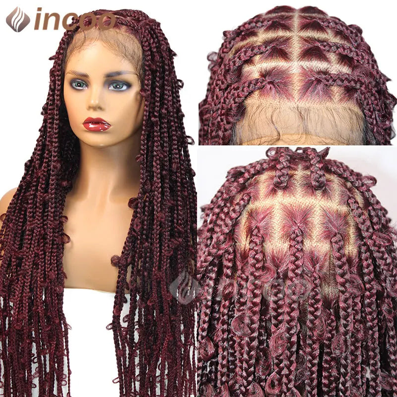 36 Inches Synthetic Lace Braided Wigs Butterfly Braids Lace Wig For Black Women Braid Wigs On Sale Clearance Box Braids Lace Wig