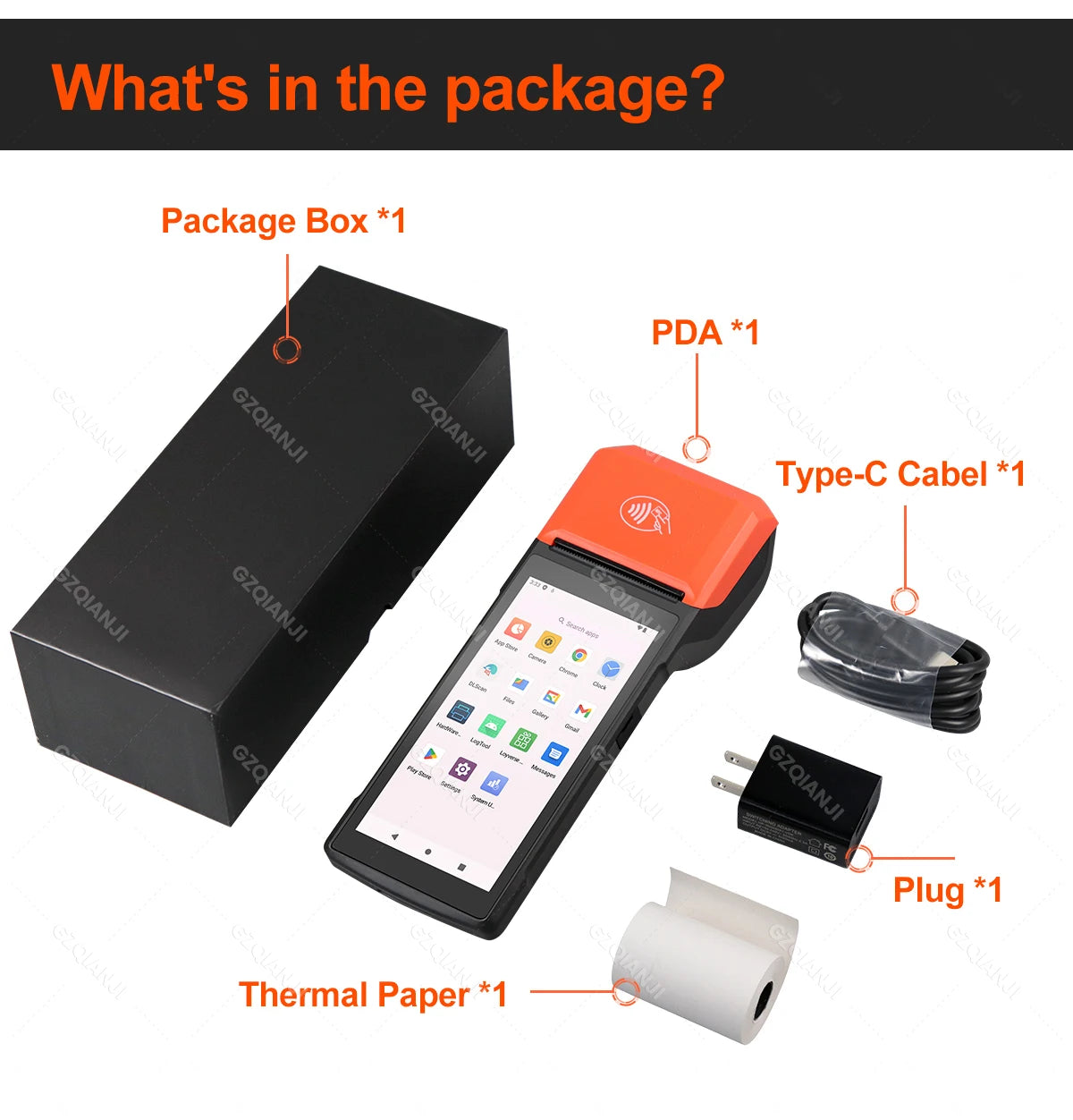Handheld Commercial PDA Android 8.1/13 Bulit-in 58mm Thermal Receipt Printer NFC Optional for Cafeteria WIFI Bluetooth Connect