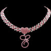 Hip Hop Bling Pink Crystal Cursive Initial Letter Cuban Necklace for Women Iced Out Paved Cuban Chain Necklace Choker Jewelry